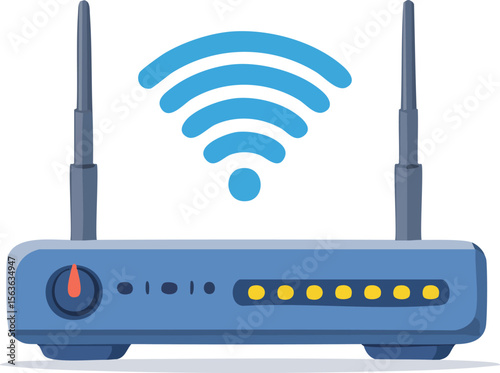 Simple illustration of a wireless router with wifi signal emanating from it in a modern flat style