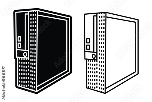 Computer case desktop CPU art silhouette vector line art on white background