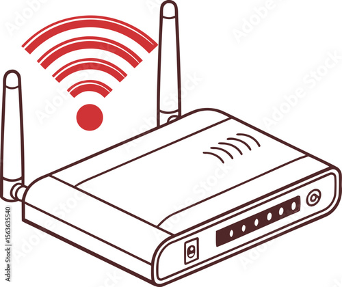 Illustrated wireless router depicting wi-fi connectivity suitable for digital technology and network concepts