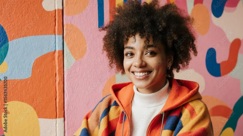 portrait of a young woman with creative colorful abstract backround
