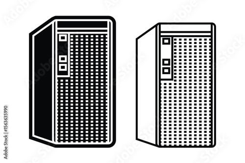 Computer case desktop CPU art silhouette vector line art on white background