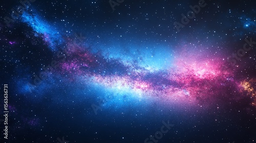 A stunning  photo-realistic depiction of the Milky Way galaxy showcasing vivid blues and purples amidst a dense star field.