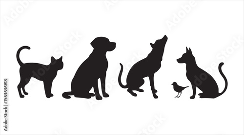 Vector silhouettes of domestic animals, displayed on a white backdrop.