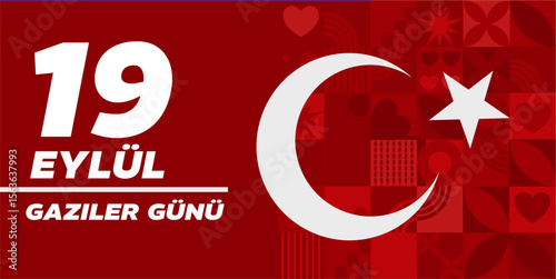 19 Eylül Gaziler Günü, September 19 Veterans Day  =banner, poster, vector illustration