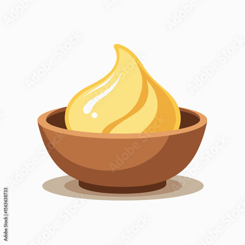 Illustration of a swirl of yellow cream in a brown bowl, suitable for food or beauty product application