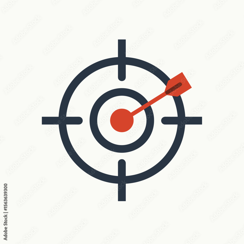 Target with Arrow Hitting the Bullseye, Representing Goal Achievement and Successful Strategy, Flat Design Target with Arrow Hitting the Bullseye, Representing Goal Achievement and Successful Strategy, Flat Design
