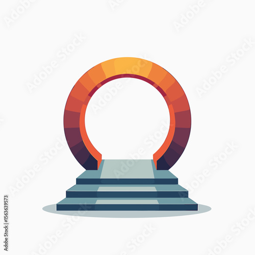 Abstract Circular Portal or Gateway Illustration with Steps Leading Up, Vector Design