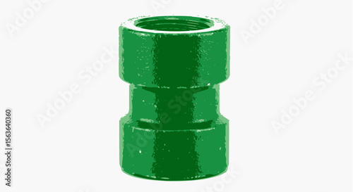 Green metal pipe coupling with textured finish, isolated
