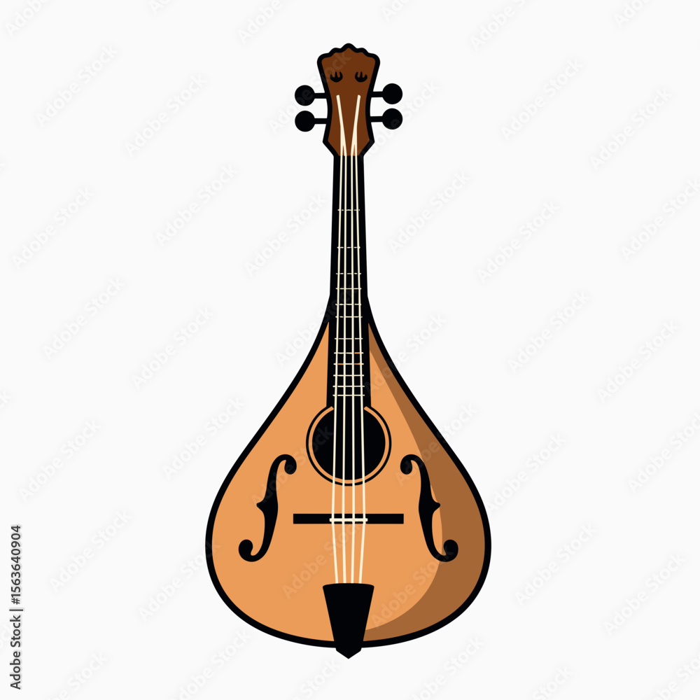 Naklejka premium Illustration of a Mandolin with Strings and F-Holes, a Musical Instrument for Folk Music
