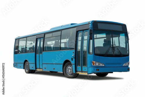 Blue Bus White Background, with empty blank space for text copy space or mockup design, high detail, 8k