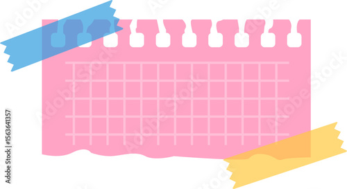 Vector illustration for pink grid memo paper poster banner with masking tape illustration