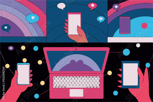 Social Network and Internet Communication Vector Illustration for Web, Social Media, and Marketing