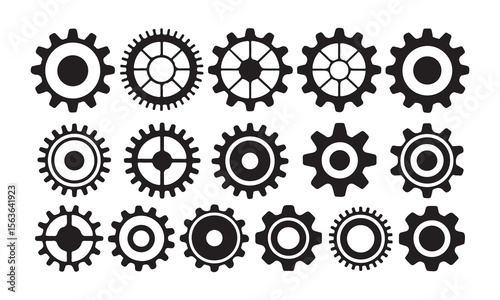 Industrial Gear And Cogwheel Icon Set - Mechanical Engineering
