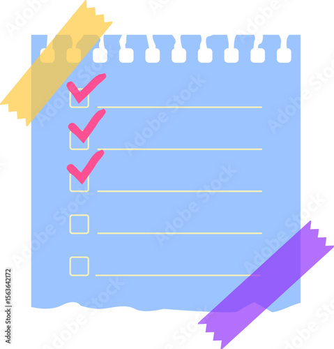  Blue checklist sticky note with colorful tape illustration