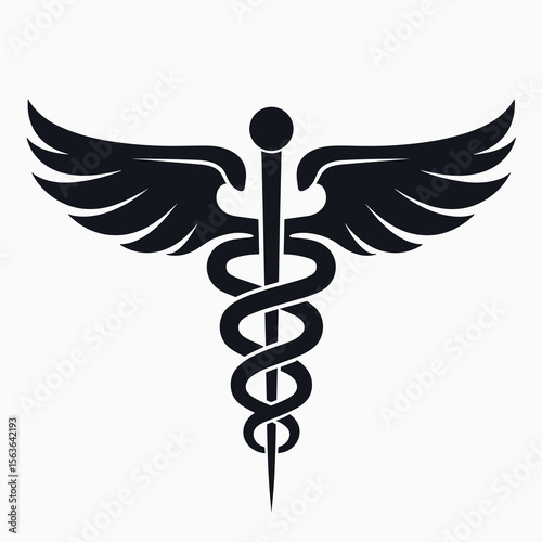 Black and White Caduceus Symbol with Wings Illustration for Medical and Healthcare Services