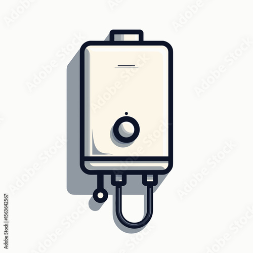 Simple Vector Illustration of a White Water Heater with Black Outlines and Minimalist Design