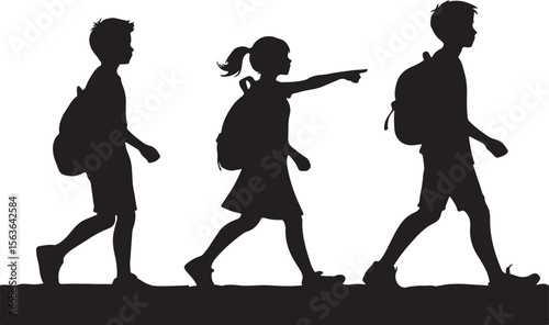 Children walking with backpacks school education