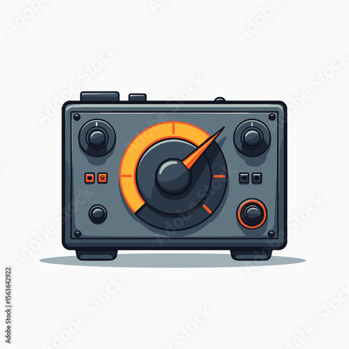Vintage Radio Receiver with Analog Display and Knobs, Retro Communication Device Illustration