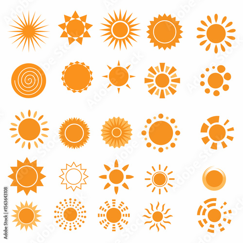 Abstract sun for decoration of postcard or logo. Set of vector illustrations.