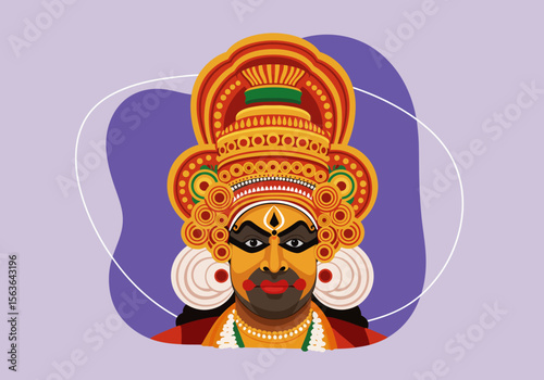 vector portrait of a Yakshagana performer from Karnataka, India.