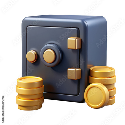 3d rendered safe with piles of gold coins