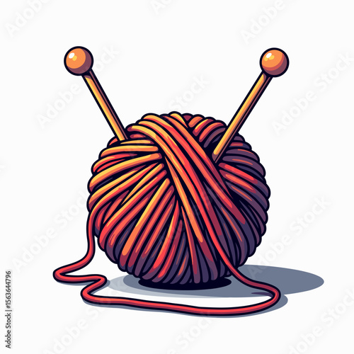 Illustration of a Ball of Yarn with Knitting Needles, a Craft and Hobby Concept