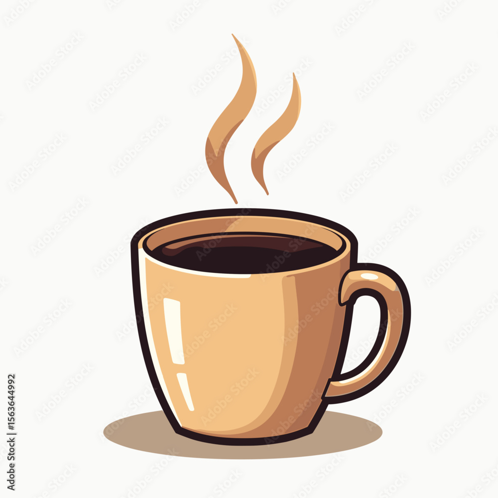 Obraz premium Illustration of a Steaming Cup of Coffee with a Beige Mug on a White Background