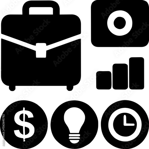 Flat Vector Icon Set with 30 Colorful Business and Office Elements