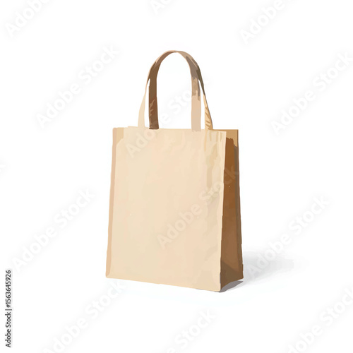 Beige canvas tote bag isolated on white backdrop

