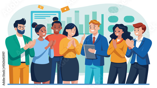 Employees clapping and smiling after presenta illustration for modern business and teamwork
