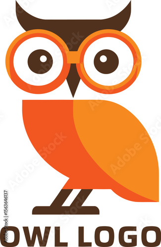 A cartoon owl logo with glasses and brown and orange coloring.

