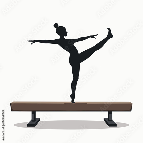 Silhouette of a Gymnast Performing a Balance Beam Routine with Grace and Precision, a Vector Illustration