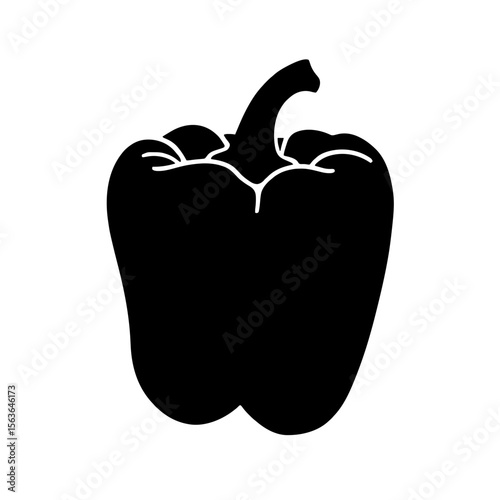 Minimalist black silhouette of a bell pepper on a white background