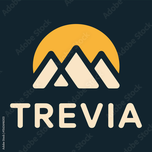 The image shows a logo with the word "TREVIA" beneath a stylized drawing of three mountain peaks silhouetted against a rising sun.
