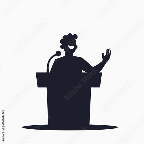 Silhouette Illustration of a Person Speaking at a Podium with a Microphone, Public Speaking Engagement
