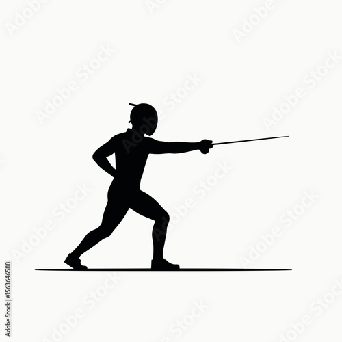 Silhouette of a Fencer in Action, Ready to Strike with Foil, Sports Illustration