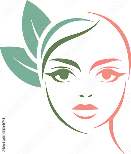 A stylized logo features a woman's face with leaves and a color gradient, evoking a natural and feminine aesthetic.