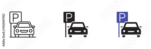 Car parking icon set, parking space sign, parking location, vector illustration.