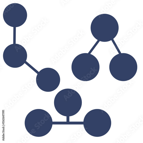 Abstract vector illustration of interconnected circles forming a network structure, featuring a unique combination of linear and branching patterns in a dark blue color palette.