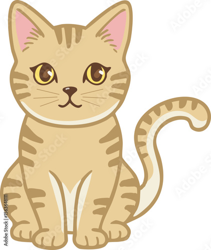 A lovely striped cartoon cat with bright eyes, perfect for pet designs and children's illustrations