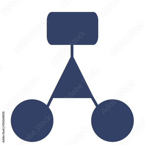 Abstract vector illustration of a hierarchical structure represented by interconnected geometric shapes: a rectangle, a triangle, and two circles, rendered in a muted navy blue color palette.