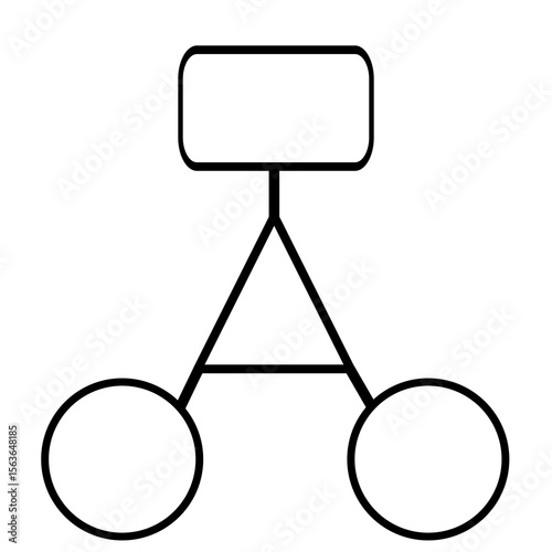 Abstract vector illustration of a minimalistic geometric structure with a rectangular top and two circular bases, forming a unique and simple design.