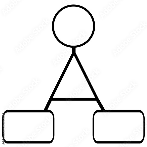 Abstract vector illustration of a simple flowchart with a circle on top and two rectangular boxes at the bottom, connected by bold lines forming a triangular structure.