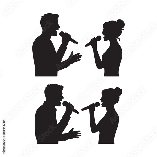 Vocal Duet Silhouettes Vector: Singing And Speaking Icons,