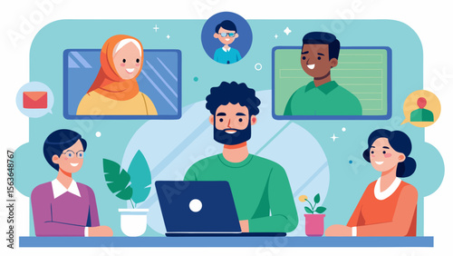 Remote team members discussing strategy via illustration for modern business and teamwork
