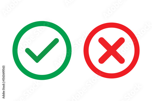Check box tick mark icon set button correct right wrong buttons or yes or no checkmark red cross green tick vector illustration.