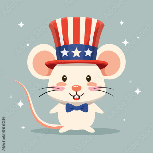 Cute Cartoon 4th of July Mouse Wearing a American Uncle Sam Hat