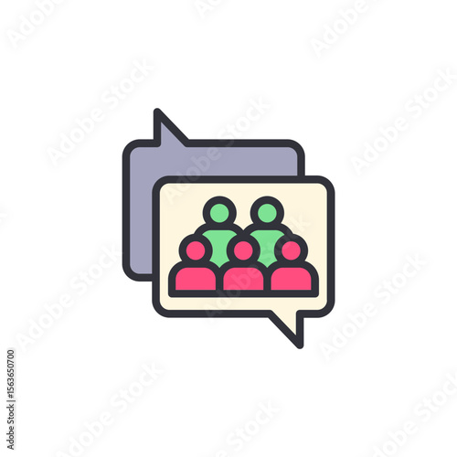 Chatting Group Of People Discussing Together In Speech Bubbles