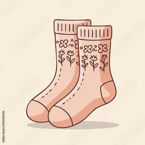 Knitted Socks with Decorative Pattern and Soft Shadows, Flat Vector