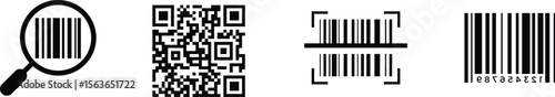 Barcode icon set related to label scan